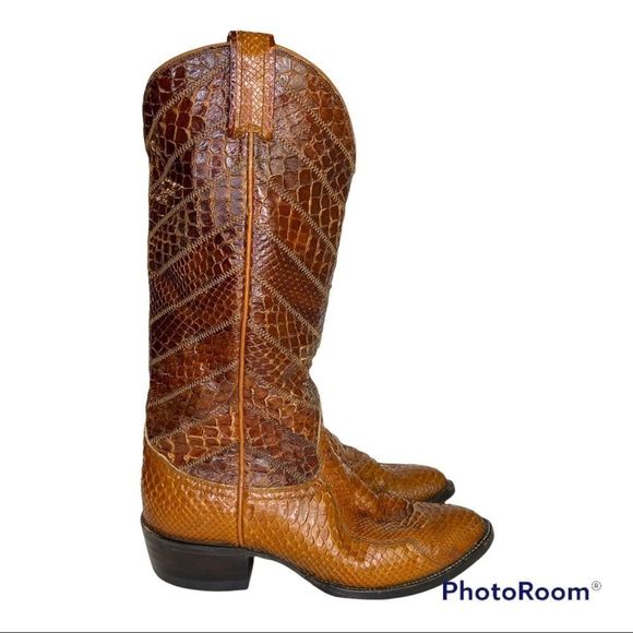 Tony Lama Shoes - RARE Tony Lama Snakeskin Cowboy Boots in Brown Size 6 Wide